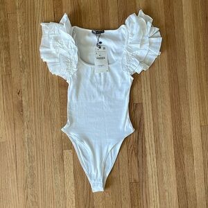 White Ribbed Ruffle Zara Bodysuit